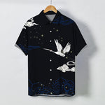 Buddha Stones Flying Crane Cloudwave Pattern Buttons Wrinkle-resistant Men's Short Sleeve Shirt