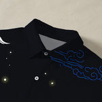 Buddha Stones Flying Crane Cloudwave Pattern Buttons Wrinkle-resistant Men's Short Sleeve Shirt