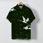 Buddha Stones Flying Crane Cloudwave Pattern Buttons Wrinkle-resistant Men's Short Sleeve Shirt