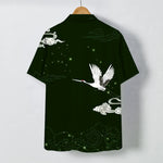 Buddha Stones Flying Crane Cloudwave Pattern Buttons Wrinkle-resistant Men's Short Sleeve Shirt