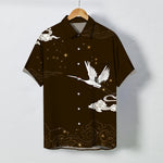 Buddha Stones Flying Crane Cloudwave Pattern Buttons Wrinkle-resistant Men's Short Sleeve Shirt