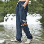 Buddha Stones Cotton Koi Fish Wave Pattern Men's Tapered Pants With Pockets