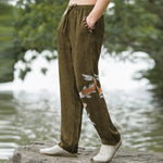 Buddha Stones Cotton Koi Fish Wave Pattern Men's Tapered Pants With Pockets
