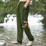 Buddha Stones Cotton Koi Fish Wave Pattern Men's Tapered Pants With Pockets