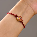 Buddha Stones Braided Red String Bagua Chinese Coin Protection Adjustable Bracelet