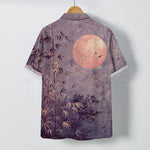 Buddha Stones Bamboo Moon Birds Pattern Buttons Breathable Men's Short Sleeve Shirt