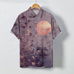 Buddha Stones Bamboo Moon Birds Pattern Buttons Breathable Men's Short Sleeve Shirt