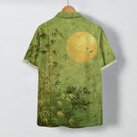 Buddha Stones Bamboo Moon Birds Pattern Buttons Breathable Men's Short Sleeve Shirt