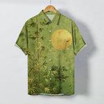 Buddha Stones Bamboo Moon Birds Pattern Buttons Breathable Men's Short Sleeve Shirt