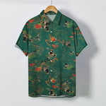 Buddha Stones Koi Fish Wave Clouds Pattern Buttons Breathable Men's Short Sleeve Shirt