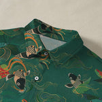 Buddha Stones Koi Fish Wave Clouds Pattern Buttons Breathable Men's Short Sleeve Shirt