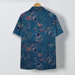 Buddha Stones Koi Fish Wave Clouds Pattern Buttons Breathable Men's Short Sleeve Shirt