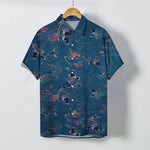 Buddha Stones Koi Fish Wave Clouds Pattern Buttons Breathable Men's Short Sleeve Shirt