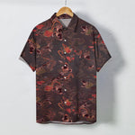 Buddha Stones Koi Fish Wave Clouds Pattern Buttons Breathable Men's Short Sleeve Shirt