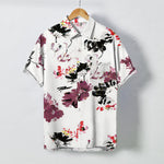 Buddha Stones Watercolor Floral Pattern Buttons Breathable Men's Short Sleeve Shirt