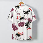 Buddha Stones Watercolor Floral Pattern Buttons Breathable Men's Short Sleeve Shirt