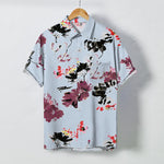 Buddha Stones Watercolor Floral Pattern Buttons Breathable Men's Short Sleeve Shirt