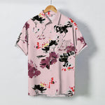 Buddha Stones Watercolor Floral Pattern Buttons Breathable Men's Short Sleeve Shirt