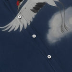 Buddha Stones Flying White Crane Cloud Pattern Buttons Wrinkle-resistant Men's Short Sleeve Shirt