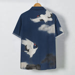 Buddha Stones Flying White Crane Cloud Pattern Buttons Wrinkle-resistant Men's Short Sleeve Shirt