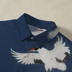 Buddha Stones Flying White Crane Cloud Pattern Buttons Wrinkle-resistant Men's Short Sleeve Shirt
