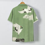 Buddha Stones Flying White Crane Cloud Pattern Buttons Wrinkle-resistant Men's Short Sleeve Shirt