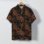 Buddha Stones Black Floral Pattern Buttons Wrinkle-resistant Men's Short Sleeve Shirt
