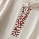 Buddha Stones Summer Tang Style Frog Button Embroidery Vines Solid Women's Short Sleeve Shirts