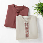 Buddha Stones Summer Tang Style Frog Button Embroidery Vines Solid Women's Short Sleeve Shirts