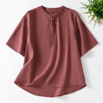 Buddha Stones Summer Tang Style Frog Button Embroidery Vines Solid Women's Short Sleeve Shirts