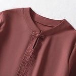 Buddha Stones Summer Tang Style Frog Button Embroidery Vines Solid Women's Short Sleeve Shirts