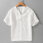 Buddha Stones Summer Minimalist Solid V-Neck Men's Short Sleeve T-Shirts