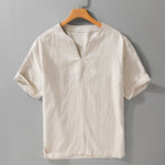 Buddha Stones Summer Minimalist Solid V-Neck Men's Short Sleeve T-Shirts