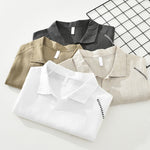 Buddha Stones Summer Casual Minimalist Side Slit Solid Lapel Collar Men's Short Sleeve Shirts