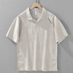 Buddha Stones Summer Casual Minimalist Side Slit Solid Lapel Collar Men's Short Sleeve Shirts