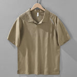 Buddha Stones Summer Casual Minimalist Side Slit Solid Lapel Collar Men's Short Sleeve Shirts
