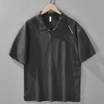 Buddha Stones Summer Casual Minimalist Side Slit Solid Lapel Collar Men's Short Sleeve Shirts