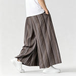 Buddha Stones Summer Vintage Drawstring Striped Ankle Pants Men's Wide Leg Pants With Pocket