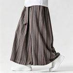 Buddha Stones Summer Vintage Drawstring Striped Ankle Pants Men's Wide Leg Pants With Pocket