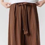 Buddha Stones Summer Vintage Drawstring Striped Ankle Pants Men's Wide Leg Pants With Pocket