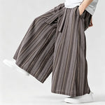 Buddha Stones Summer Vintage Drawstring Striped Ankle Pants Men's Wide Leg Pants With Pocket