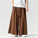 Buddha Stones Summer Vintage Drawstring Striped Ankle Pants Men's Wide Leg Pants With Pocket