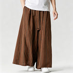 Buddha Stones Summer Vintage Drawstring Striped Ankle Pants Men's Wide Leg Pants With Pocket