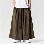 Buddha Stones Summer Vintage Drawstring Striped Ankle Pants Men's Wide Leg Pants With Pocket