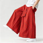 Buddha Stones Summer Vintage Drawstring Striped Ankle Pants Men's Wide Leg Pants With Pocket