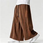 Buddha Stones Summer Vintage Drawstring Striped Ankle Pants Men's Wide Leg Pants With Pocket