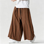 Buddha Stones Summer Vintage Drawstring Striped Ankle Pants Men's Wide Leg Pants With Pocket