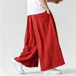 Buddha Stones Summer Vintage Drawstring Striped Ankle Pants Men's Wide Leg Pants With Pocket