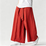 Buddha Stones Summer Vintage Drawstring Striped Ankle Pants Men's Wide Leg Pants With Pocket