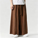Buddha Stones Summer Vintage Drawstring Striped Ankle Pants Men's Wide Leg Pants With Pocket